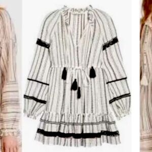 Veronica Beard DANICA LONG SLEEVE COVER-UP MINIDRESS IN WHITE/BLACK Size M